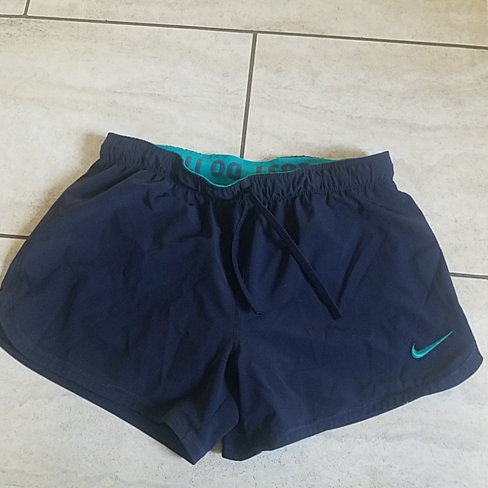 Nike small dri-fit running shorts, navy & teal